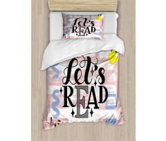 Lets Read Phrase Pastel Duvet Cover Set