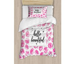 Watercolor Buds Words Duvet Cover Set