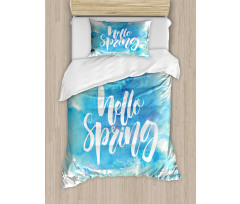 Pastel Blue Spring Theme Duvet Cover Set