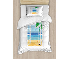 Window View Ocean Leaves Duvet Cover Set