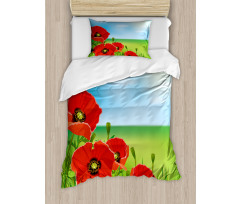 Sunny Day Red Blossoms Duvet Cover Set