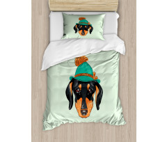 Hipster Dog and Hat Duvet Cover Set