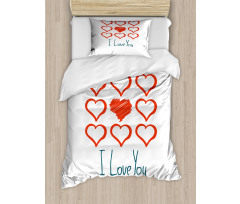 Scribble Red Hearts Duvet Cover Set