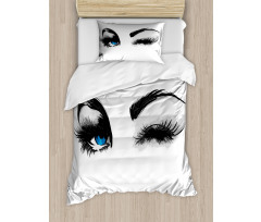 Flirty Young Woman Wink Duvet Cover Set