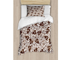 Brown Flower Leaves Duvet Cover Set