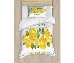 Roses with Swirl Frame Duvet Cover Set