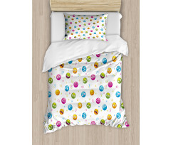 Colorful Round Fun Faces Duvet Cover Set