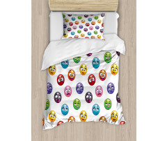 Different Cartoon Faces Duvet Cover Set