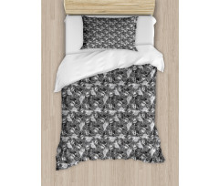 Greyscale Skulls Doodle Duvet Cover Set