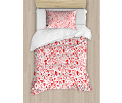 Red and White Sketch Duvet Cover Set