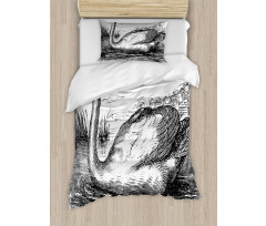 Hand Drawn Swan Design Duvet Cover Set