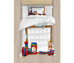 Children on Cartoon Train Duvet Cover Set