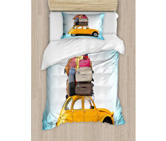 Old Car with Luggage Duvet Cover Set