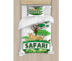 African Green Trees Lion Duvet Cover Set