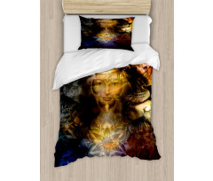 Woman Lion and Flower Duvet Cover Set