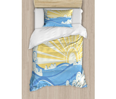 Vintage Waves with Sun Duvet Cover Set