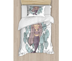 Cartoon Girl with Fish Duvet Cover Set