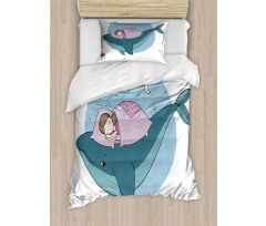 Girl Sleeping on Whale Duvet Cover Set