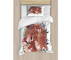 Deer with Hares in Forest Duvet Cover Set