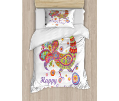 Blossoming Flowers Dots Duvet Cover Set