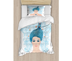 Lady Blue Hair Duvet Cover Set