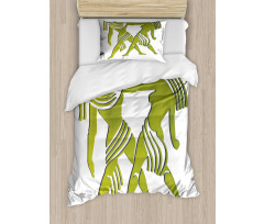 Green Twins Art Duvet Cover Set