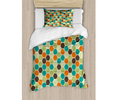 Grunge Colorful Hexagons Duvet Cover Set