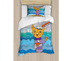 Sailor Feline on the Shore Duvet Cover Set