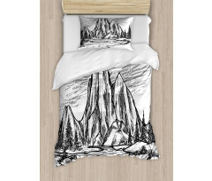 Sketchy Lake Trees Duvet Cover Set