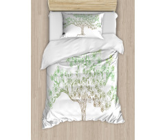 Doodle Style Oak Foliage Duvet Cover Set