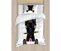 Businessman Dog Glasses Duvet Cover Set