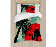 Grunge Flamingo Palm Duvet Cover Set