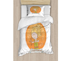 Cartoon Girl Bow Duvet Cover Set