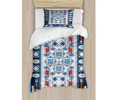 Blue Toned Square Circle Duvet Cover Set