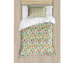 Doodle Blooming Tulips Duvet Cover Set