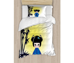 Kokeshi Doll Bamboo Tree Duvet Cover Set