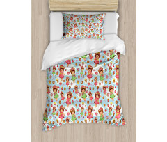 Girls with Yummy Pastries Duvet Cover Set