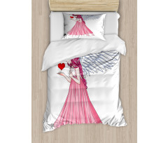 Angel Holding a Red Heart Duvet Cover Set