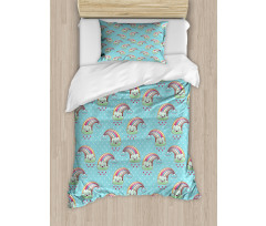 Rainbow Clouds Hearts Duvet Cover Set