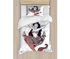 Monochrome Mermaid Motif Duvet Cover Set