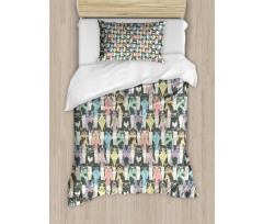 Hipster Cats with Glasses Duvet Cover Set