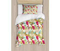 Tropical Flowers Leaves Duvet Cover Set