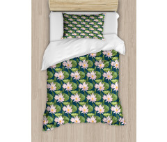 Pink Blooms on Pond Duvet Cover Set