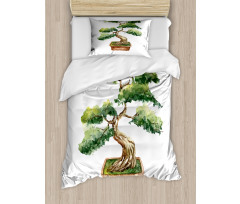 Watercolor Bonsai Hand Drawn Duvet Cover Set