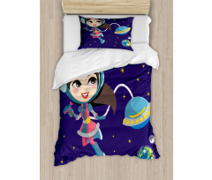 Little Girl in Space Duvet Cover Set