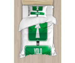 Road Sign Pointing Forward Duvet Cover Set