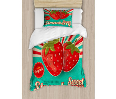 Retro Poster Strawberries Duvet Cover Set