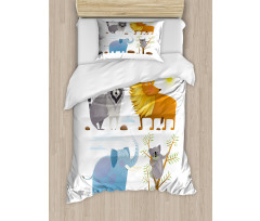 Lion Elephant Raccoon Duvet Cover Set