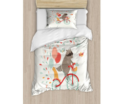 Cheerful Raccoon Bike Duvet Cover Set