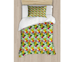 Lily Hibiscus Monstera Duvet Cover Set